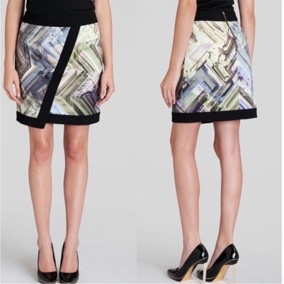 Ted Baker Lucilia Parquet Abstract Geo Print Faux Wrap Mini Skirt Size 2 - Picture 1 of 8